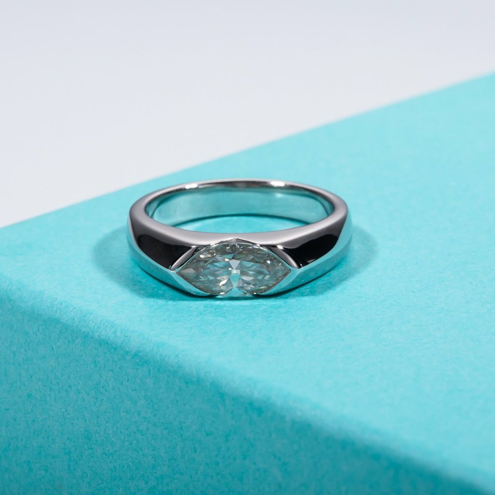 #Certified 1ct. t.w. Moissanite Diamond Marquis Cut Unisex Wedding Band Ring NEW - Picture 5 of 12